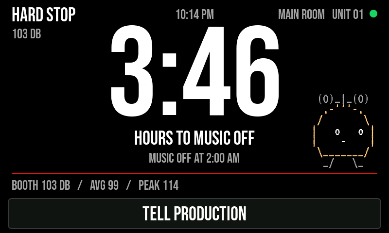 No set times? It shows the clock and counts down to music off.